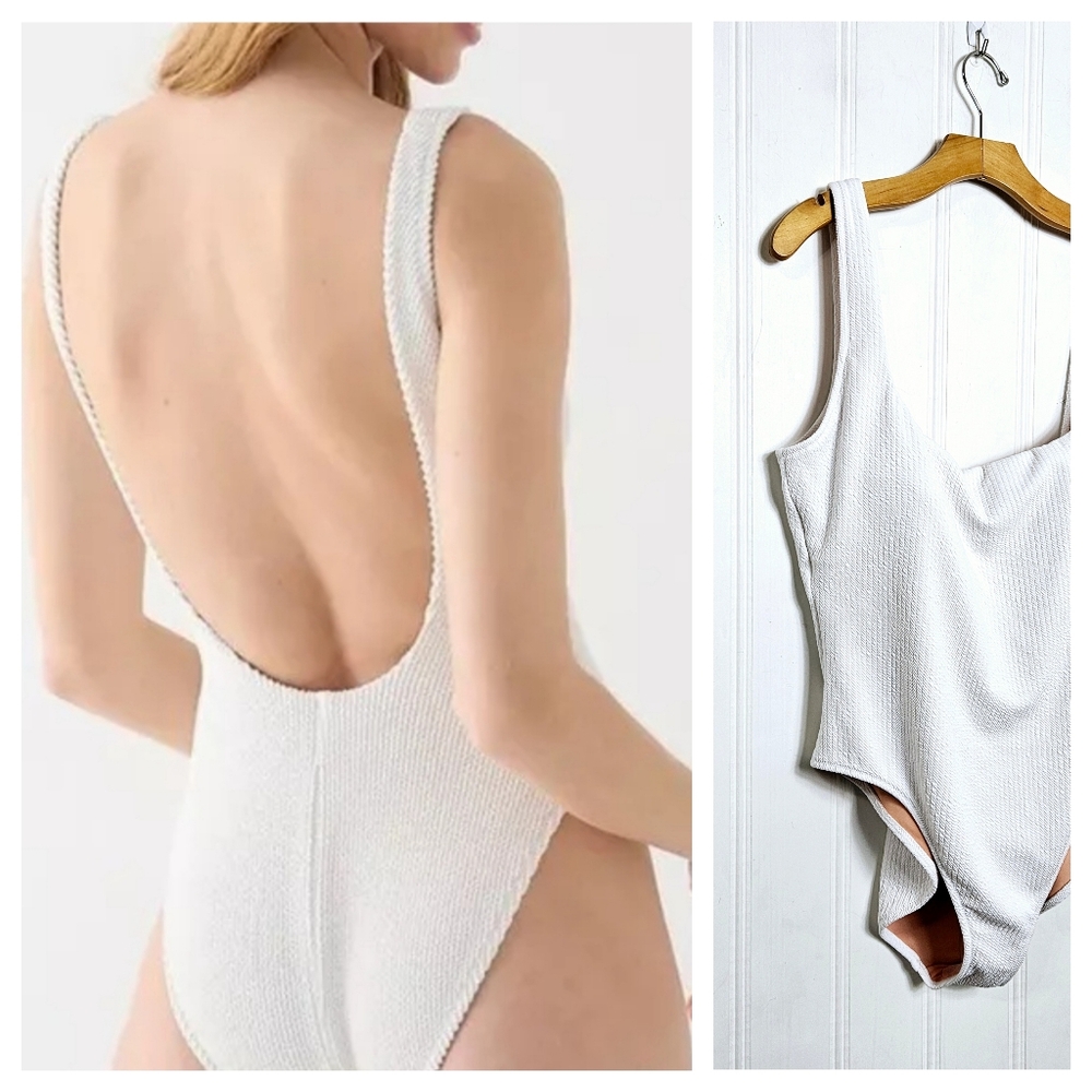 NWT J.Crew One Piece Swimsuit Textured Square Neck White Size 18 Plus